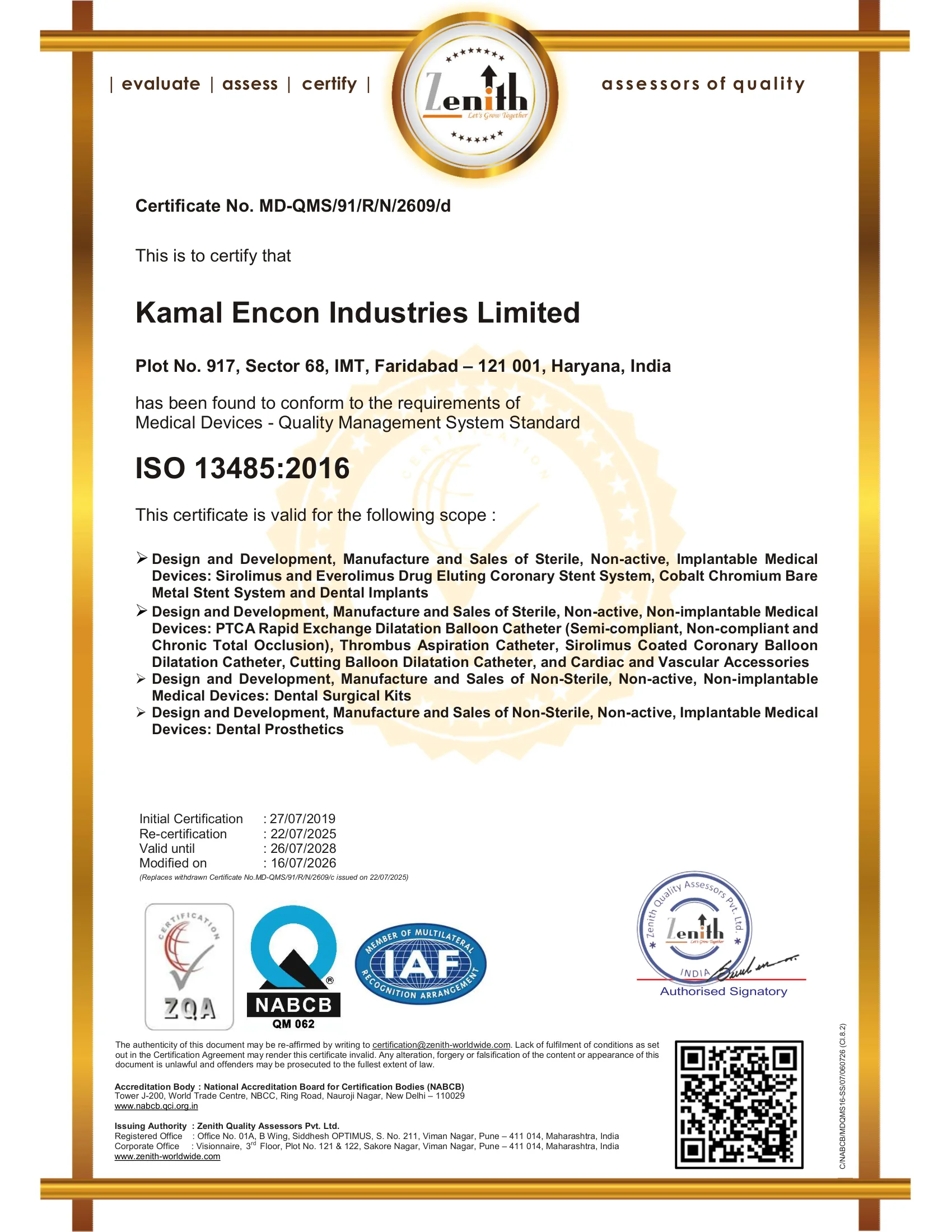 ISO 13485:2016 certificate preview