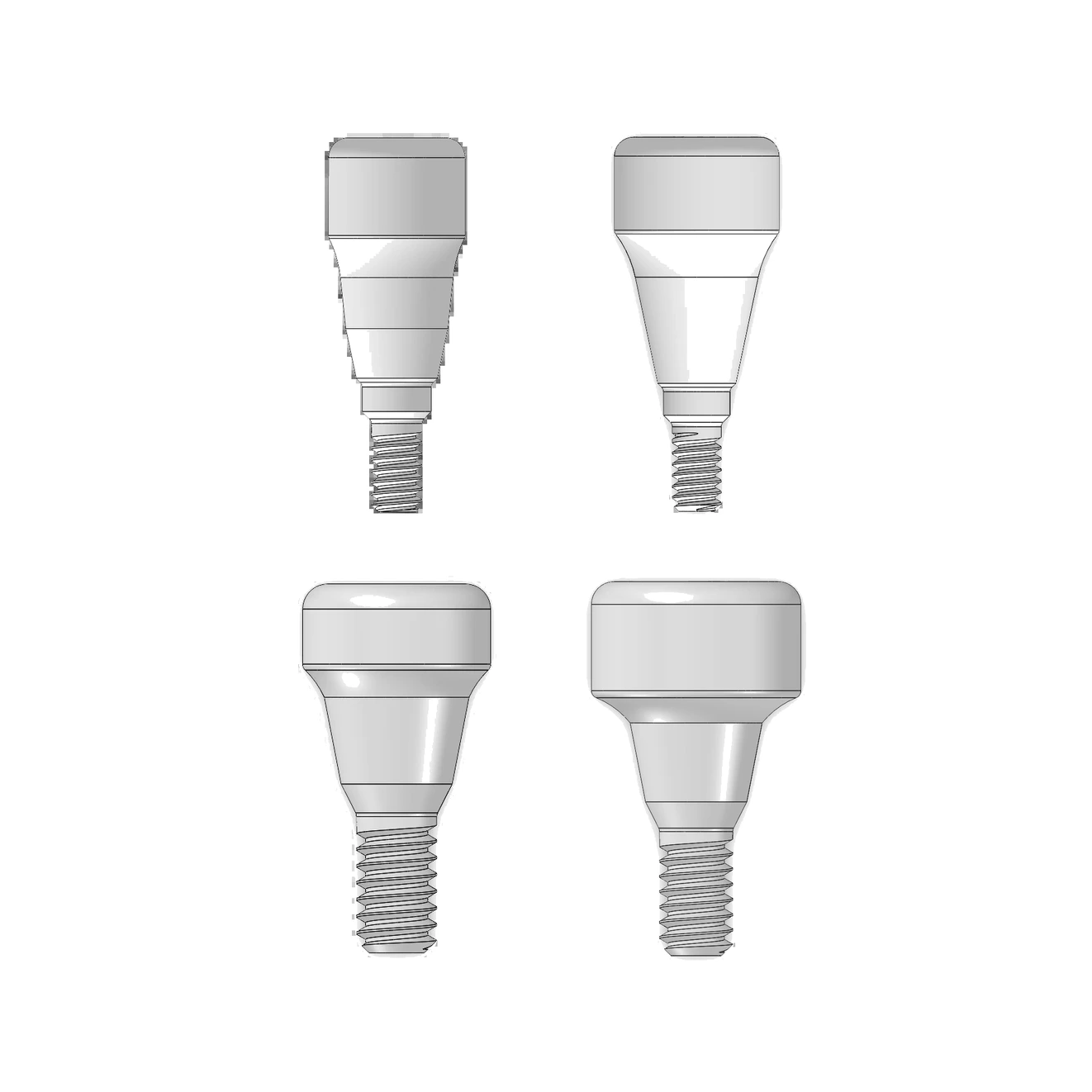 Four i-Fix healing abutments across different platforms and collar heights